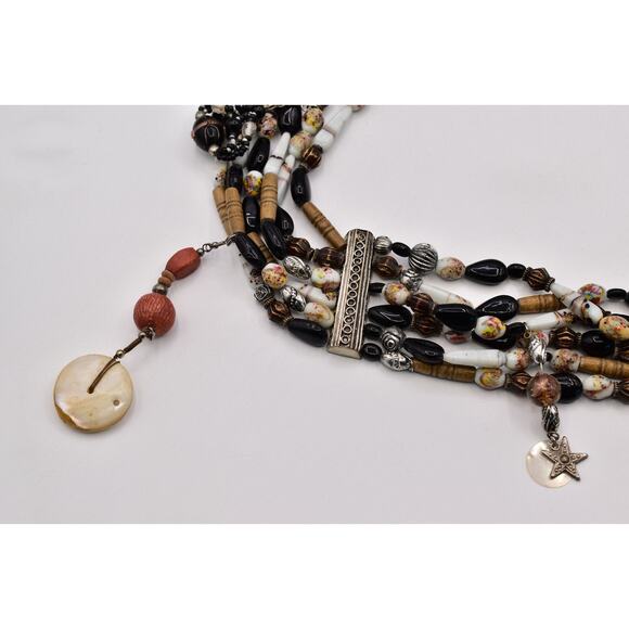 Vintage Multi-Strand Black White Glass Beaded Charm Belt 37” Boho Artisan Coast main image 11